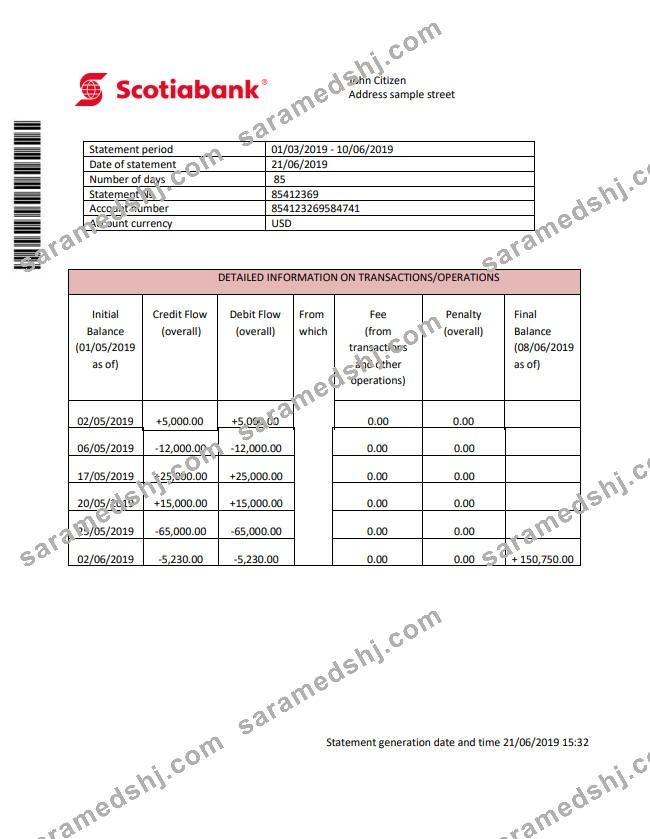 Hong Kong Scotiabank proof of address statement template in Word and PDF format (.doc and .pdf)